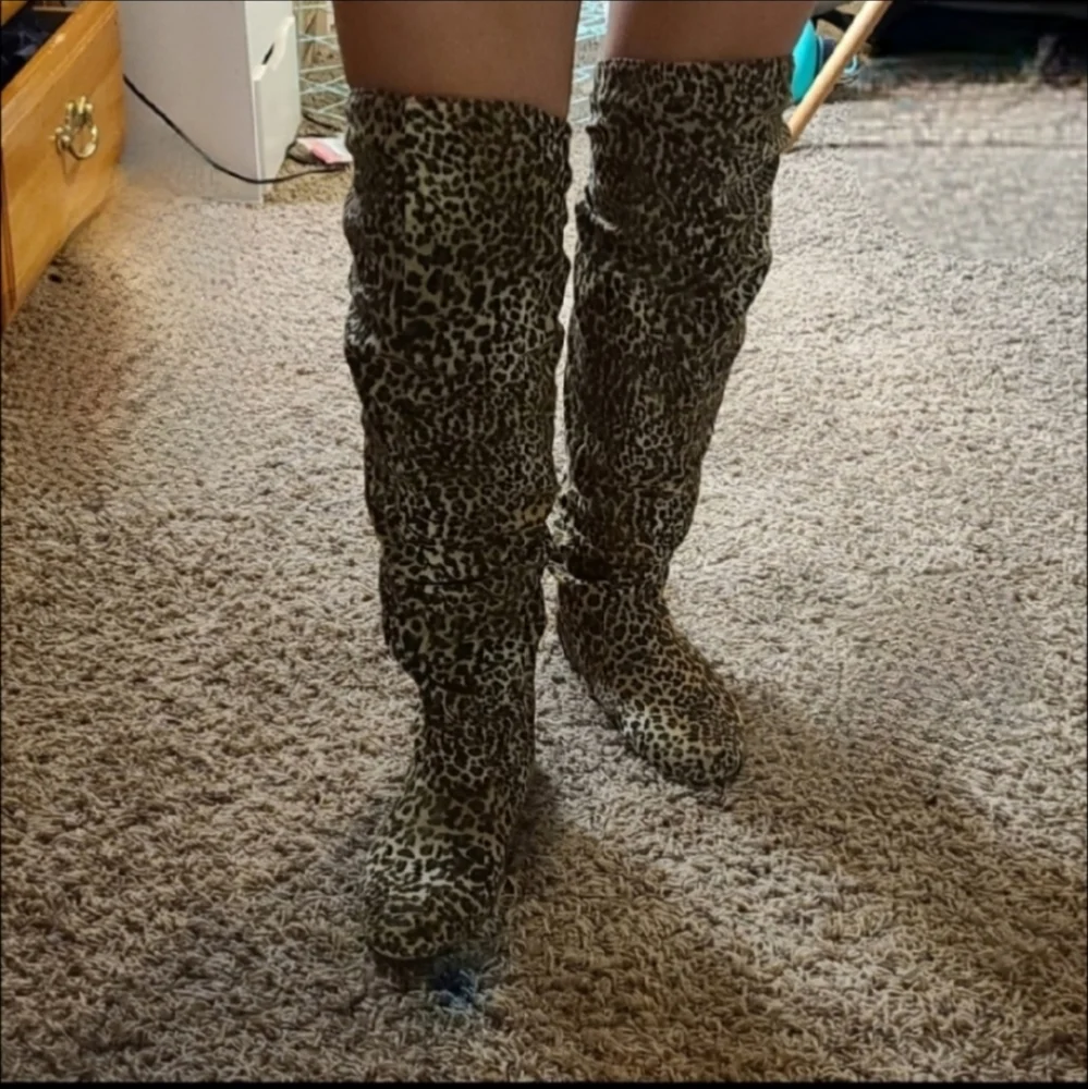 Nature Breeze Leopard Slouch Vickie Thigh High Boots